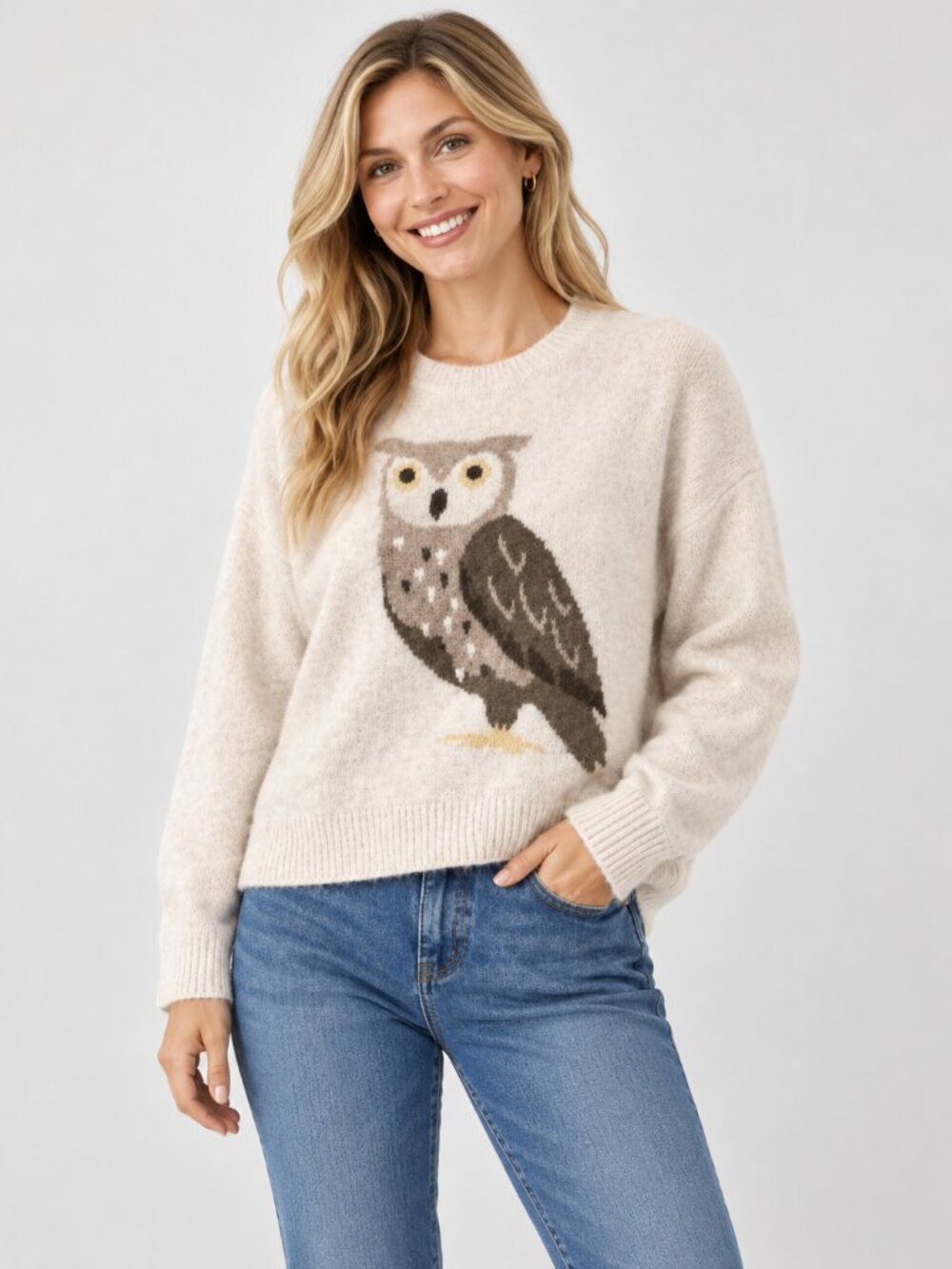 Dreamers Soft Owl Sweater Monogram Fun Pullover New